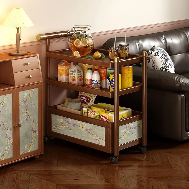 Retro trolley coffee table, removable shelves, living room sofa side table