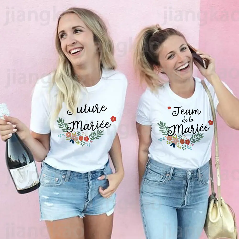 Braut Team Braut Französisch Druck T-Shirt Bachelorette Party Hemd Hochzeit Dusche T-shirt Brautjungfer Gruppe Top Hochzeit Outfit Kleidung