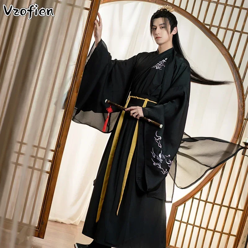 

Adult Black Hanfu Traditional Chinese Hanfu Folk Dress Men Tang Suit Ancient Costume Samurai Costume Yukata Swordsman Cosplay