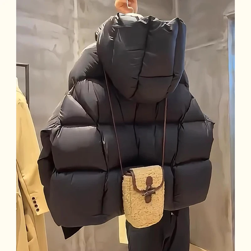 Kurze Kapuze Parkas Mäntel Verdicken Warme Daunen Baumwolle Jacke frauen 2025, Winter Neue Mode Chic Top Lose Brot Oberbekleidung weibliche