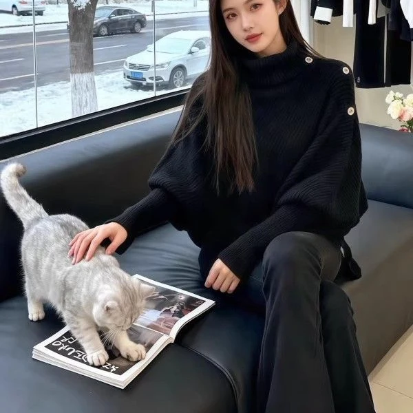 

Ele High Ne Knitwear Women's Base Layer irt Autumn Winter Bla Korean Sle Faionable Inner Wear Top Ciwalk