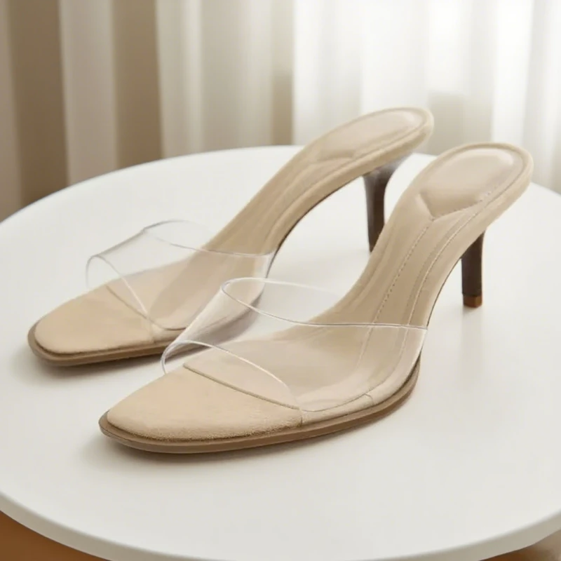 

Sexy PVC Transparent High-heeled Slippers Women Summer Open Toe Slide Sandals Fashion Brand Wedding Bridal Designer Sandals