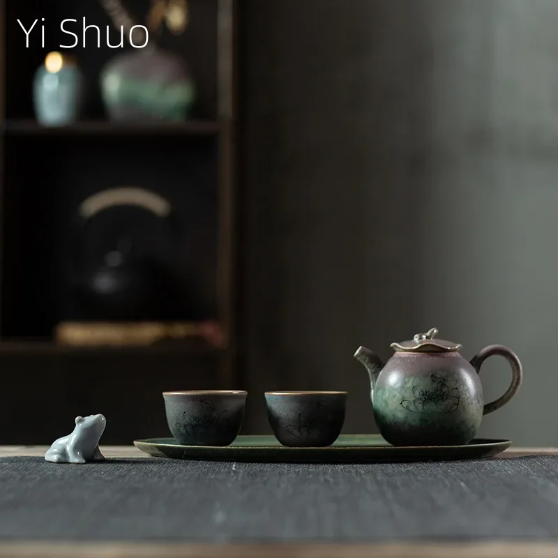 

The Lotus Pool By Moonlight Kung Fu Tea Set Simple Office Household One Pot Two Cups Ceramic Teapot Tea Tray Ceramic Tea Set