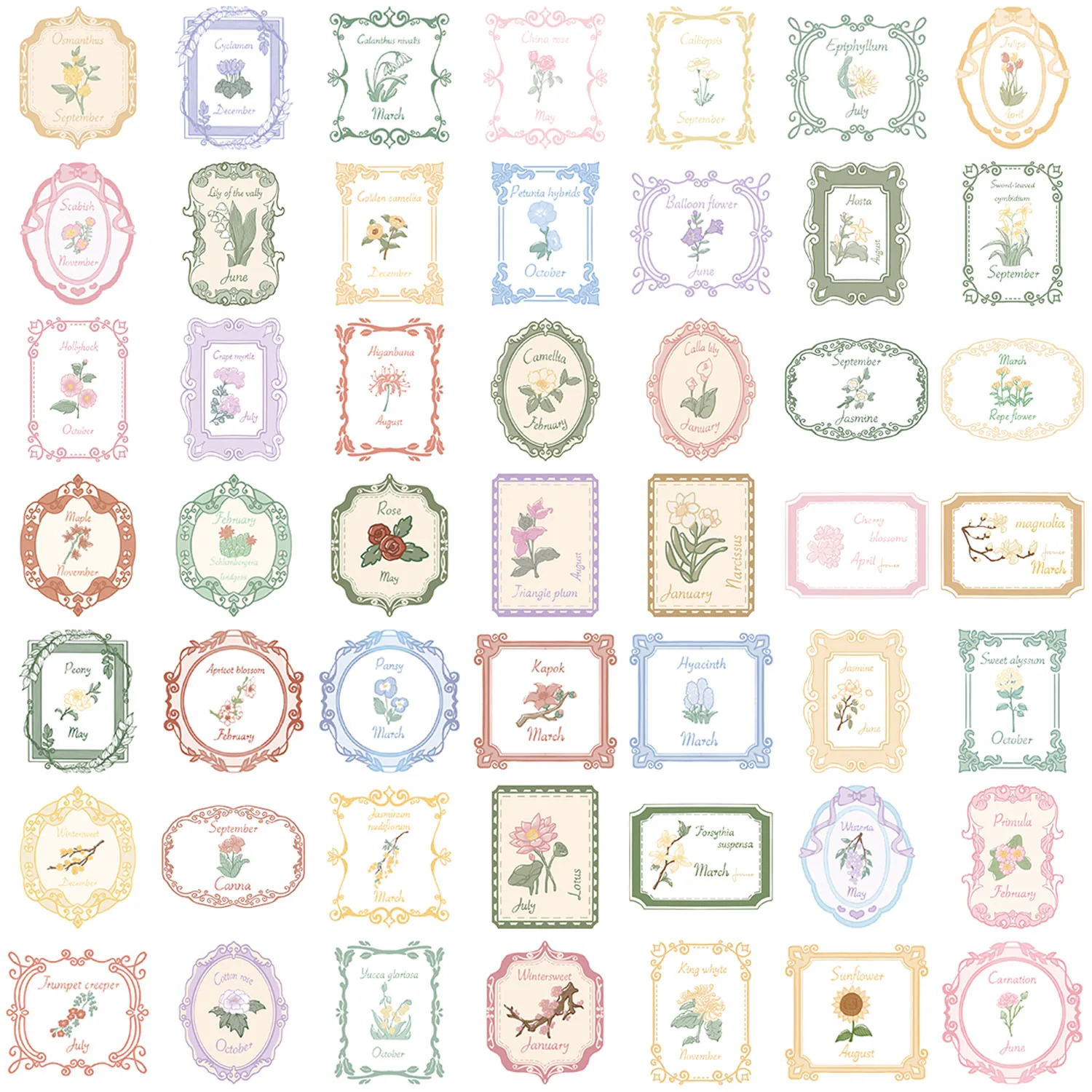 50PCS Fun Cartoon Retro Plant Stickers Scrapbooking Collage Material Phone Cases Guitar Notebooks DIY Decorative