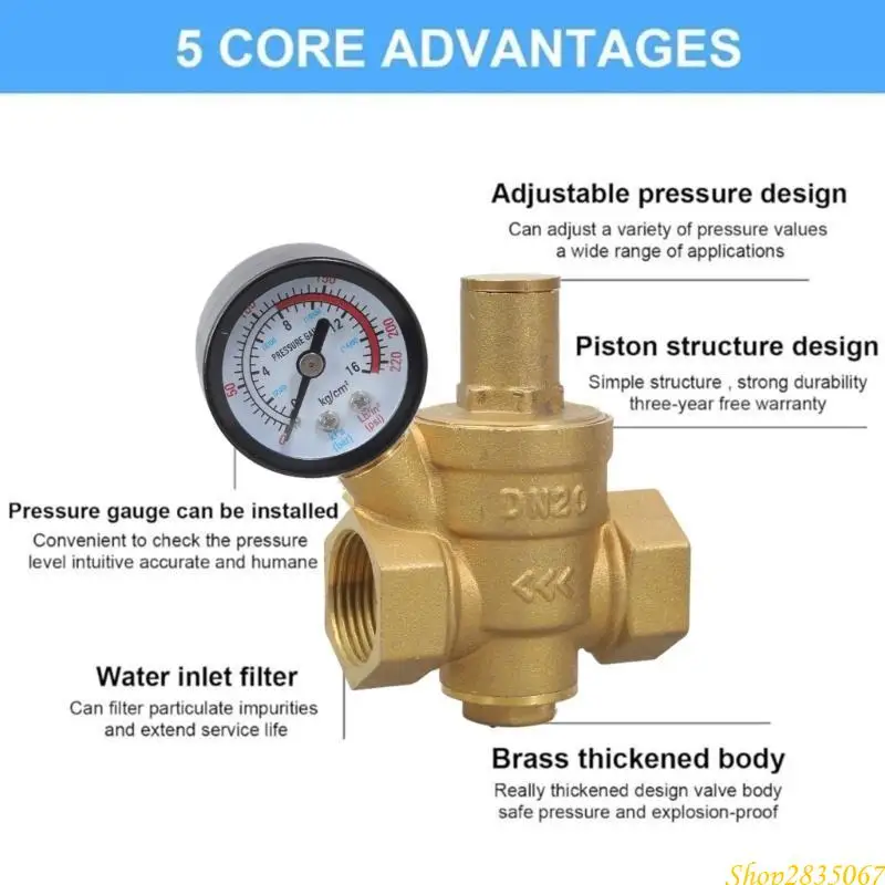 Pressure Regulator Water 1/2 Inch DN20 with Pressure Gauges High Hardness Brass 831F