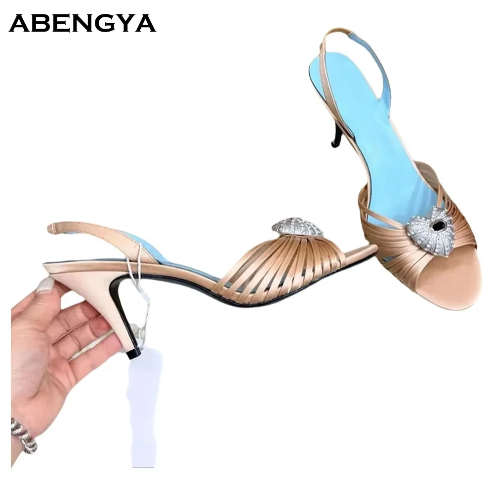 Summer Hollow Out Leather Gladiator Sandals Women Open Toe Ankle Strap High Heels Dress Shoes Fashion Party Wedding Shoes Women