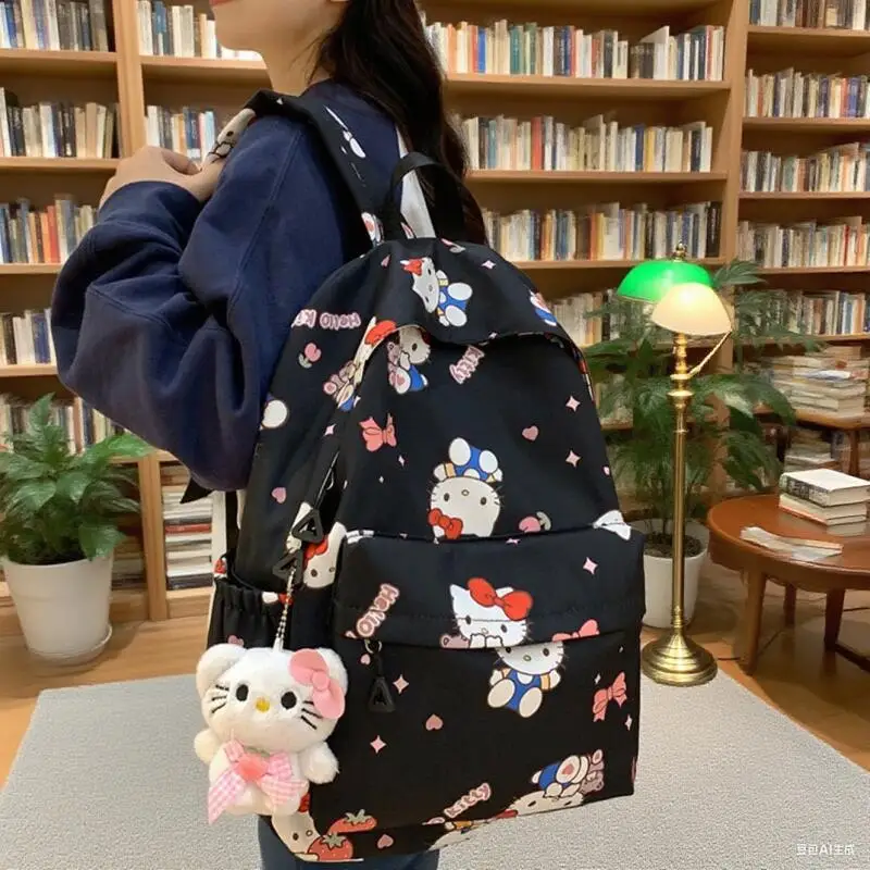 

Водонепроницаемый школьный рюкзак для молодых девушек, праздничный подарок, милый мультяшный рюкзак Sanrios Hello Kitty с принтом граффити, студенческий рюкзак