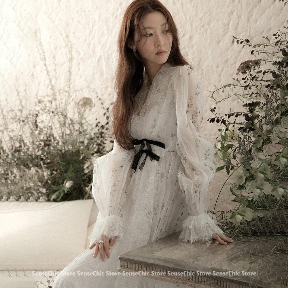 2025 Wedding Dresses Korea Simple Long Sleeve Tulle Photo Shoot Formal Bridal Gowns Tiered Puffy Reception Dress Customized