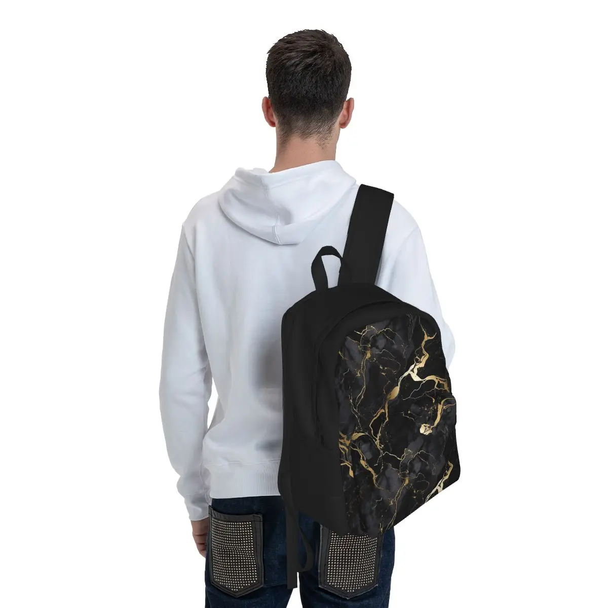 Classic Black And Gold Marble Backpack Hot Sale Daypack Large Capacity Boys Girls BookBag School Bag Shoulder Bags for Men Women view 6