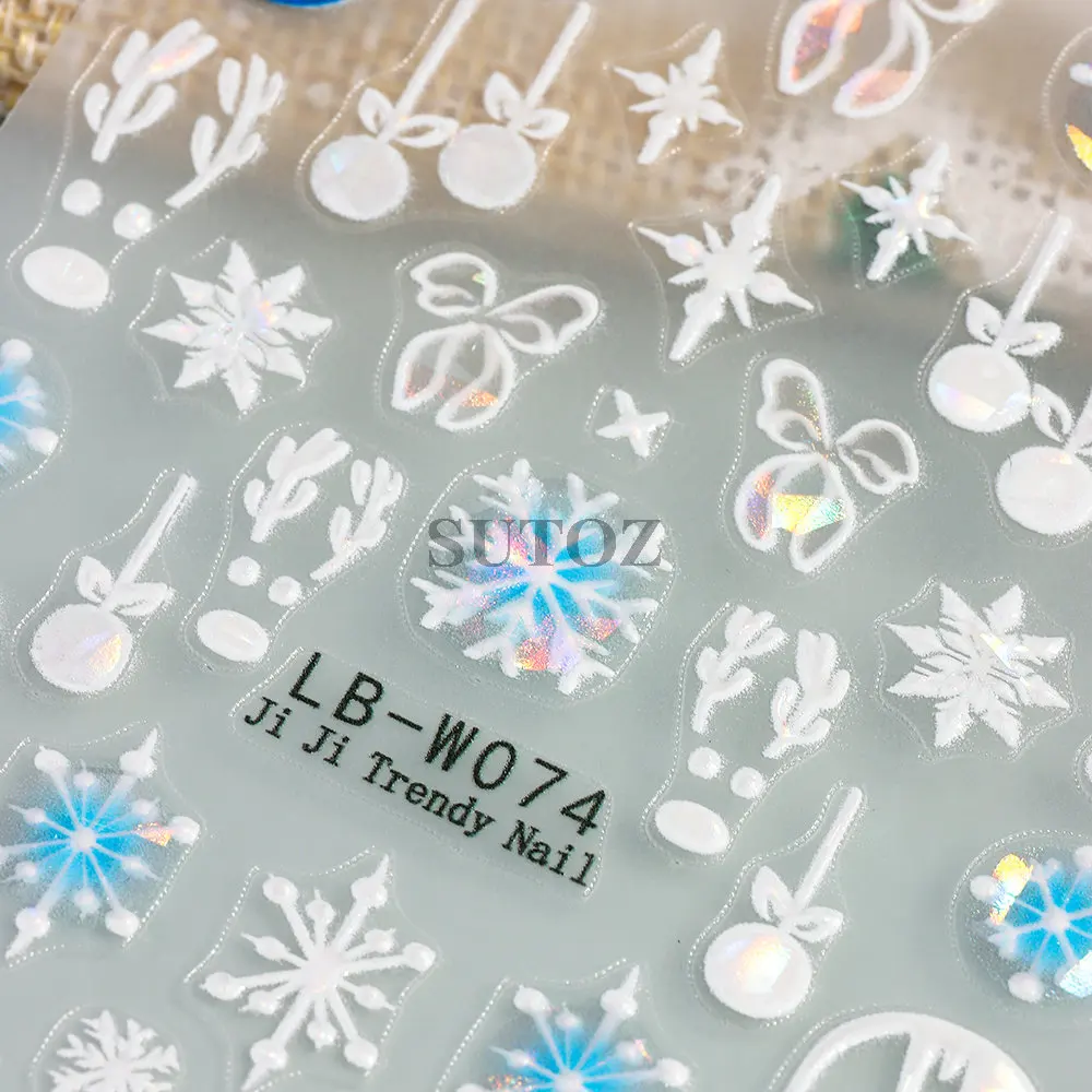 5D Laser Blue Snowflake Nail Art Sticker Christmas Decoration Cute White Deer Bear Decals Winter New Year Nail Slider LEBLB-W068