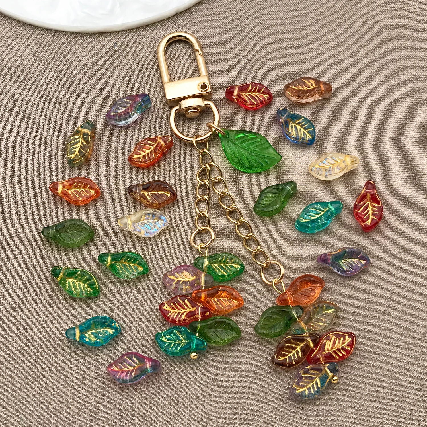 10/20pcs colored glaze leaves with gold-painted chams pendants suitable for making key chains necklaces earrings DIY accessories