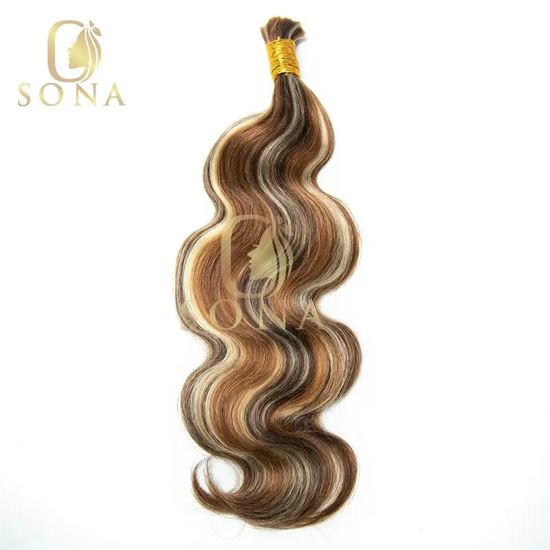 Brown Highlight Honey Blonde Bulk For Braiding Wholesale Boho Braids Human Hair Extensions Body Wave Hair Bulk 1/2/3Bundles image 4