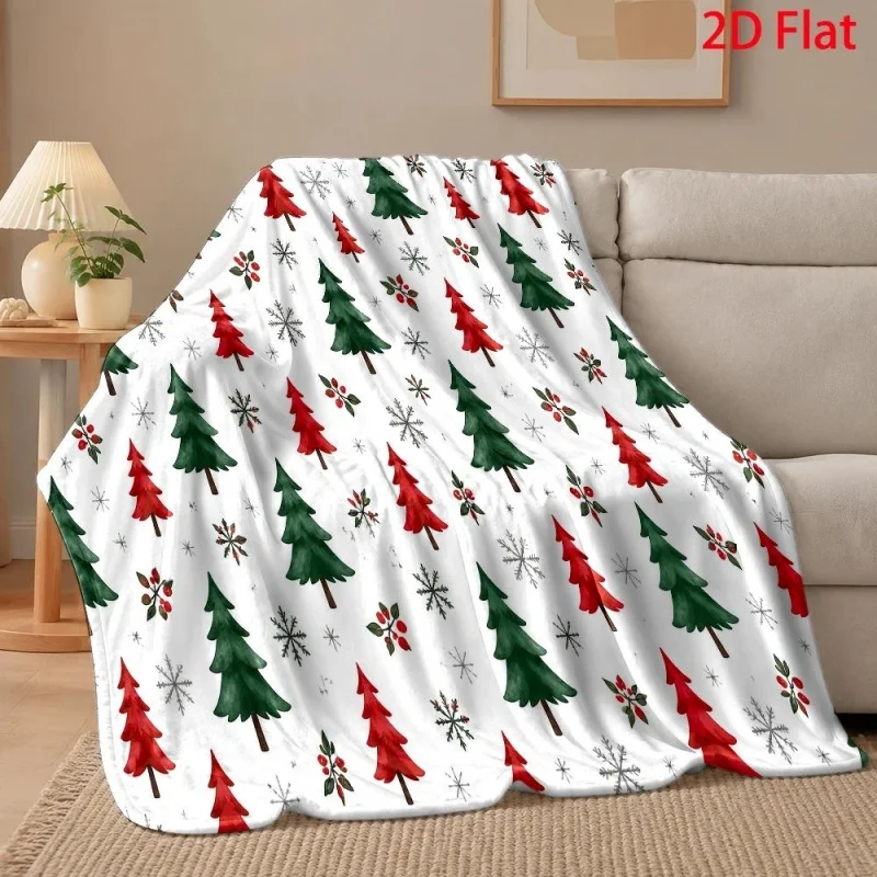 Blue Snow‑Covered Christmas Tree Golden Ornament Star Print Throw Blanket, Winter Holiday Sofa Throw