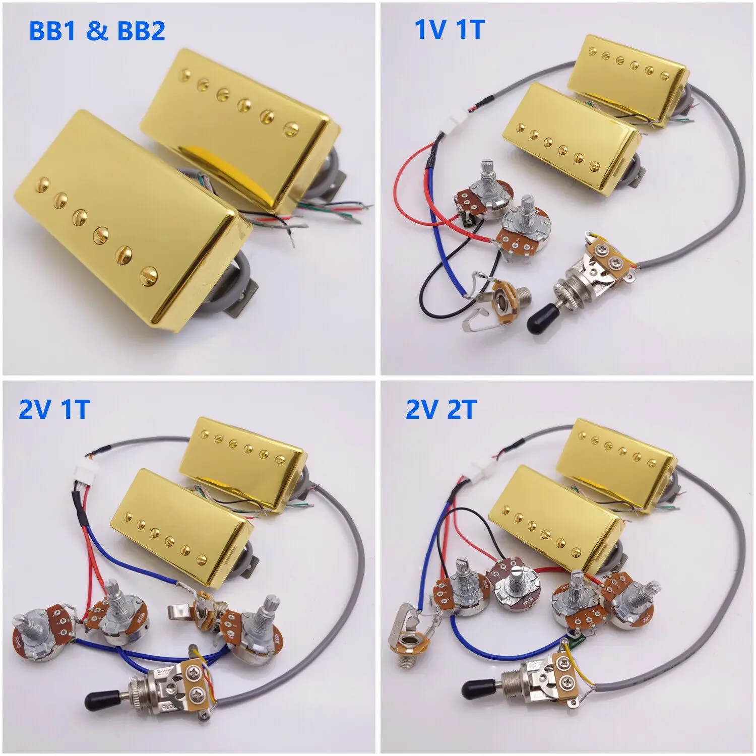 Alnico 2 Guitar Humbucker Pickup Gold BB1&BB2 Series PAF N/B with 4C Wiring Harness for LP Electric Guitar Replacement Parts