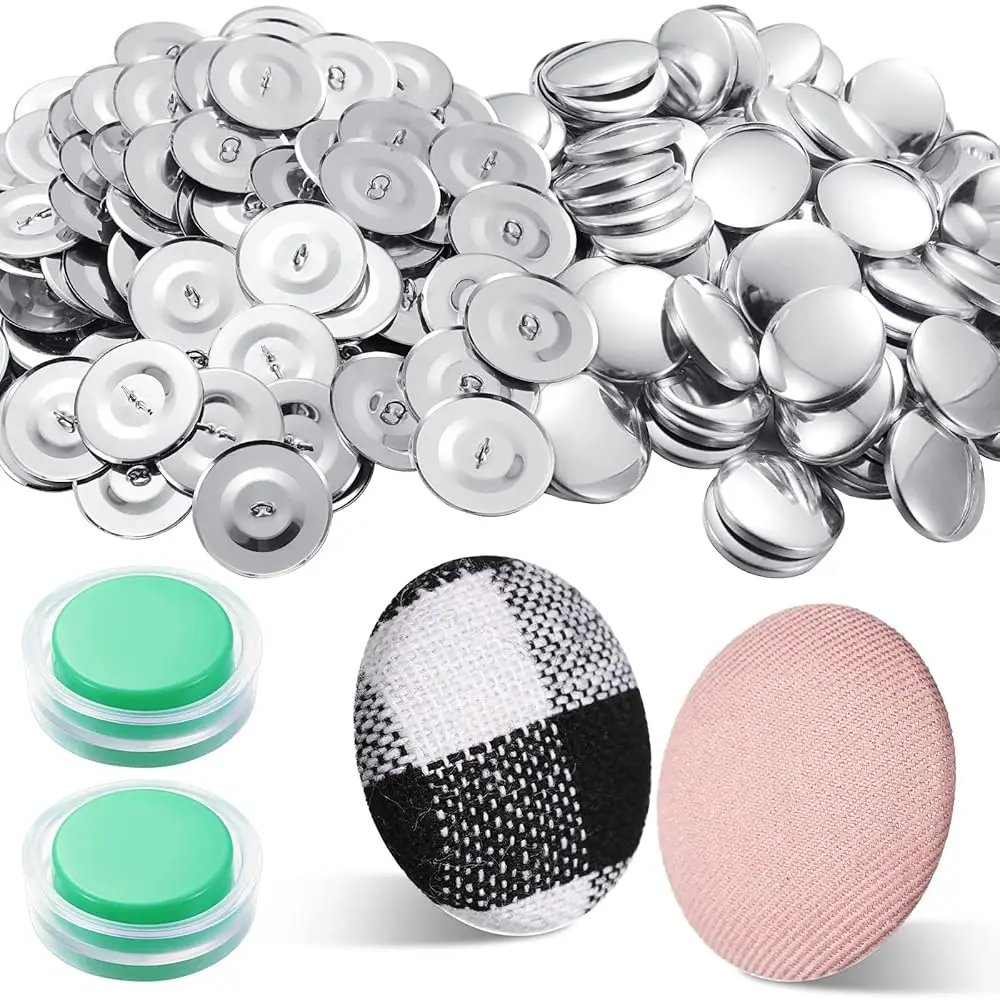 

100 Sets Cover Buttons Kit with Tools - Size 45/1.1 Inch DIY Fabric Cloth Cover Buttons with Wire Backs