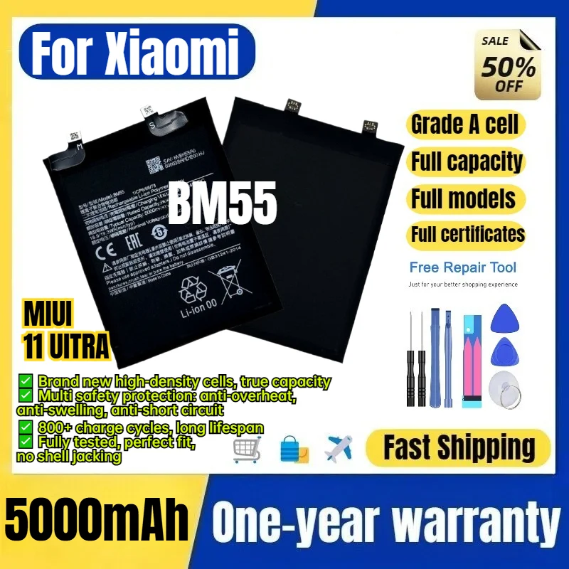 BM55 for Xiaomi MIUI 11 UITRA Phone Battery 0 Cycle High Quality Capacity Battery Replacement Bateria Grade A Cell with Tools