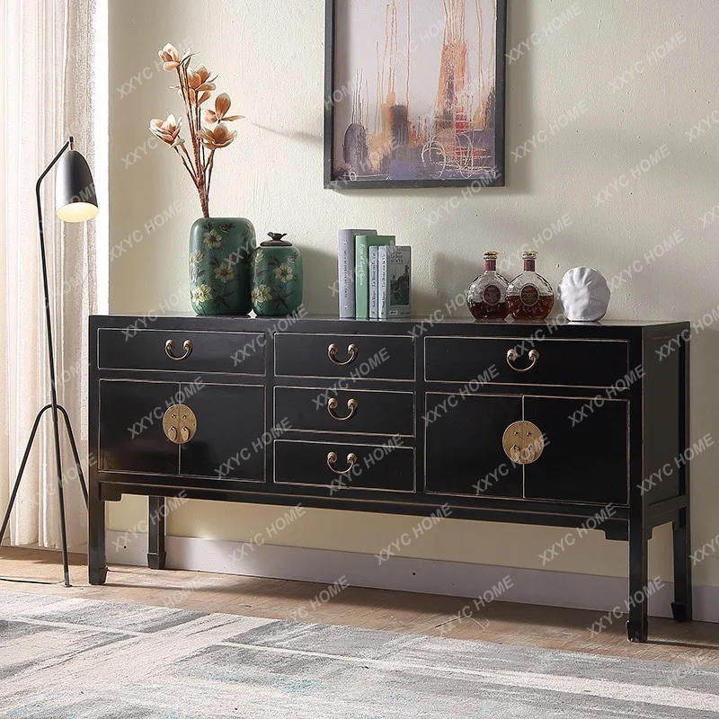 Q New Chinese furniture, black paint edging, old rules, storage, Xuanguan platform