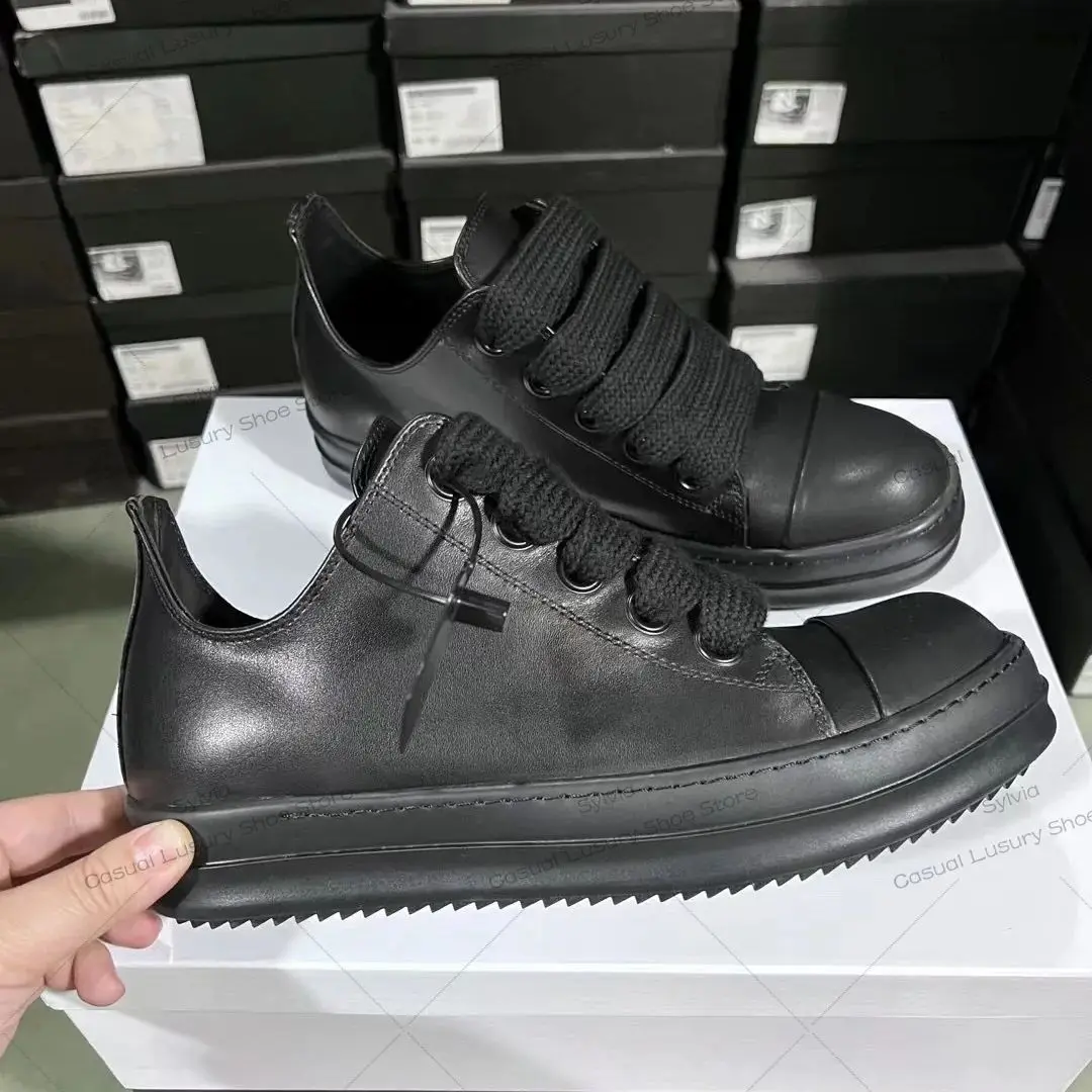 Rick Designer Genuine Leather Shoe Men Sexy Jumbo Laces Low Top Thick Shoelaces Owens Real Leather Sneaker Women Owens Sneakers