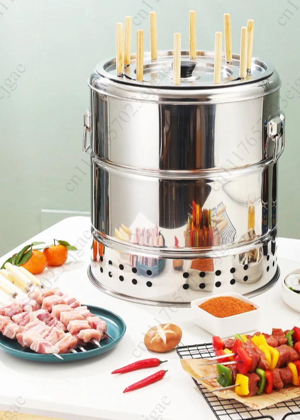 BBQ  Smokeless Barbecue Home Outdoor Hanging Stove Charcoal Grill Indoor Stainless Steel Oven 28 Strings
