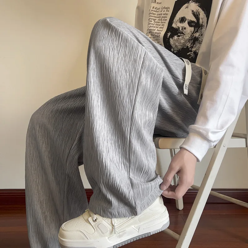 Summer Casual Pants Men Oversized Wide Leg Pants Men Japanese Streetwear Loose Ice Silk Pants Men Pleated Trousers M-3XL
