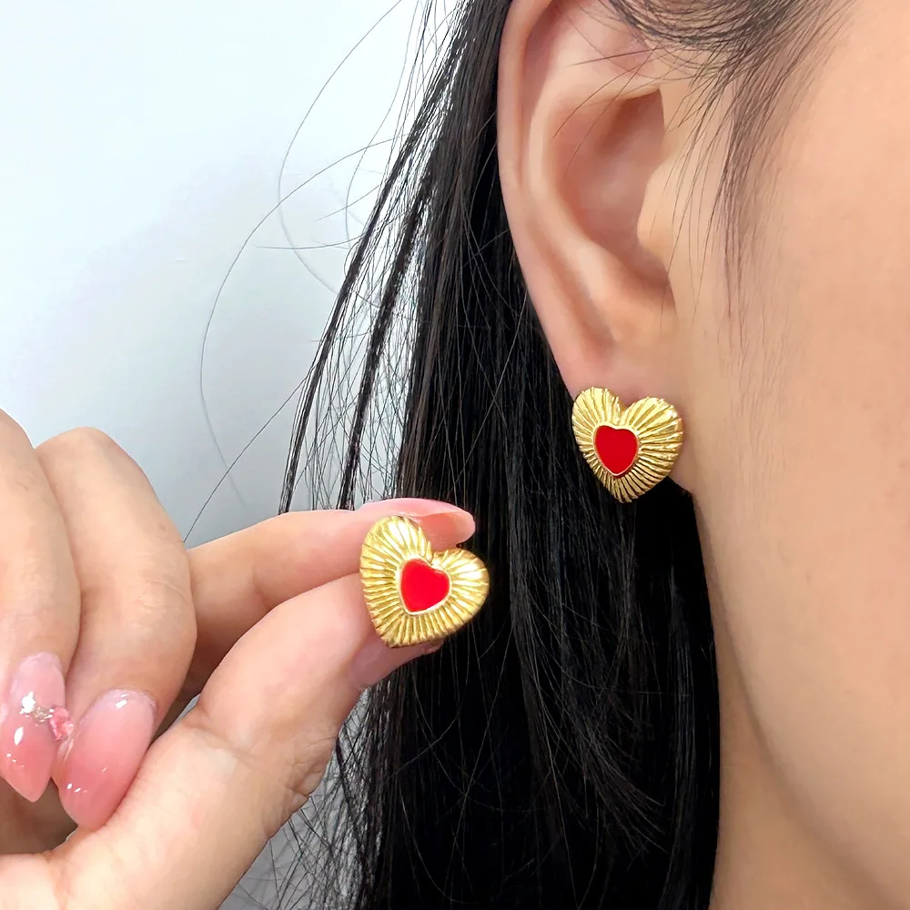 DIY accessories 925 silver love peach heart stud earrings women's drip glue gold-plated silver earrings light luxury high-end se