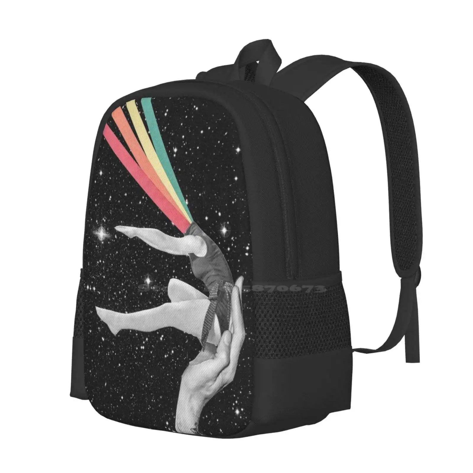 Rainbow Dancer New Arrivals Unisex Bags Student Bag Backpack Collage Art Artist Vintage Colour Black And White Rainbow Art Cut