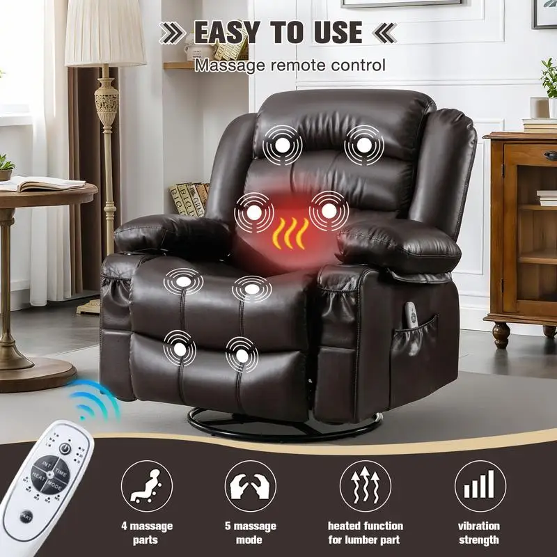 Massage Swivel Rocker Recliner Chair with Vibration, Heat, Ergonomic Design for Living Room, Rocking Feature, Side Pocket, 2