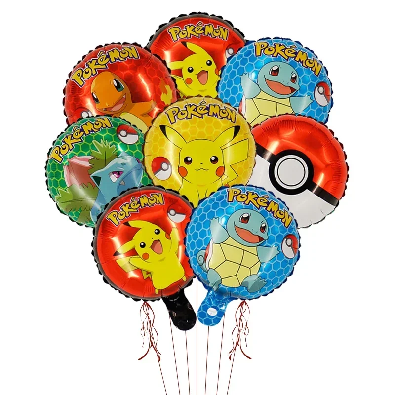 10 Inch Pokemon Circular Aluminum Film Balloon for Children's Birthday Party Pikachu Squirtle Cartoon Ball Baby Shower Toy Gift