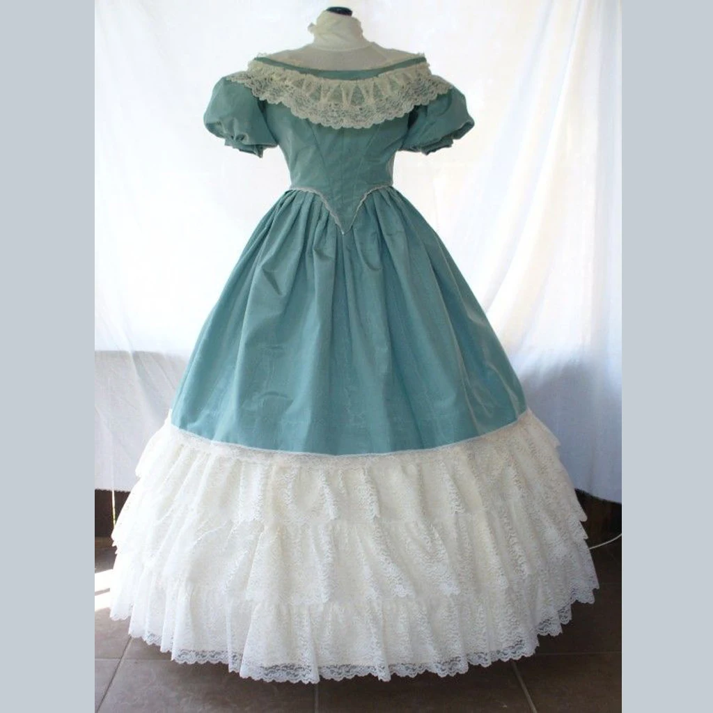 High Quality Princess Dresses American Civil War Ladies Green White Prom Dresses Vintage Bridal Gown Tea Party Costumes