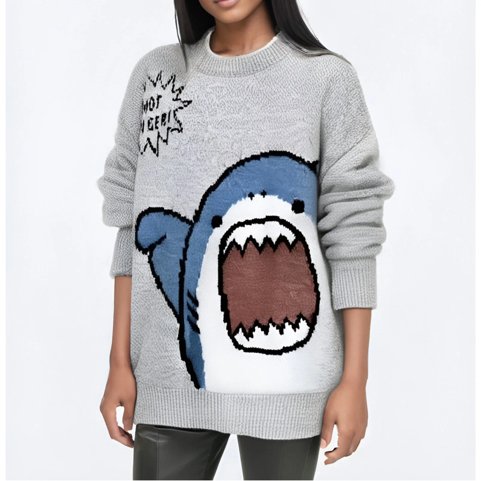 Women's Winter Sweater Clothes Cartoon Cute Shark Pullover Sweater Loose Fashion Autumn And Winter Cartoon Versatile Sweater