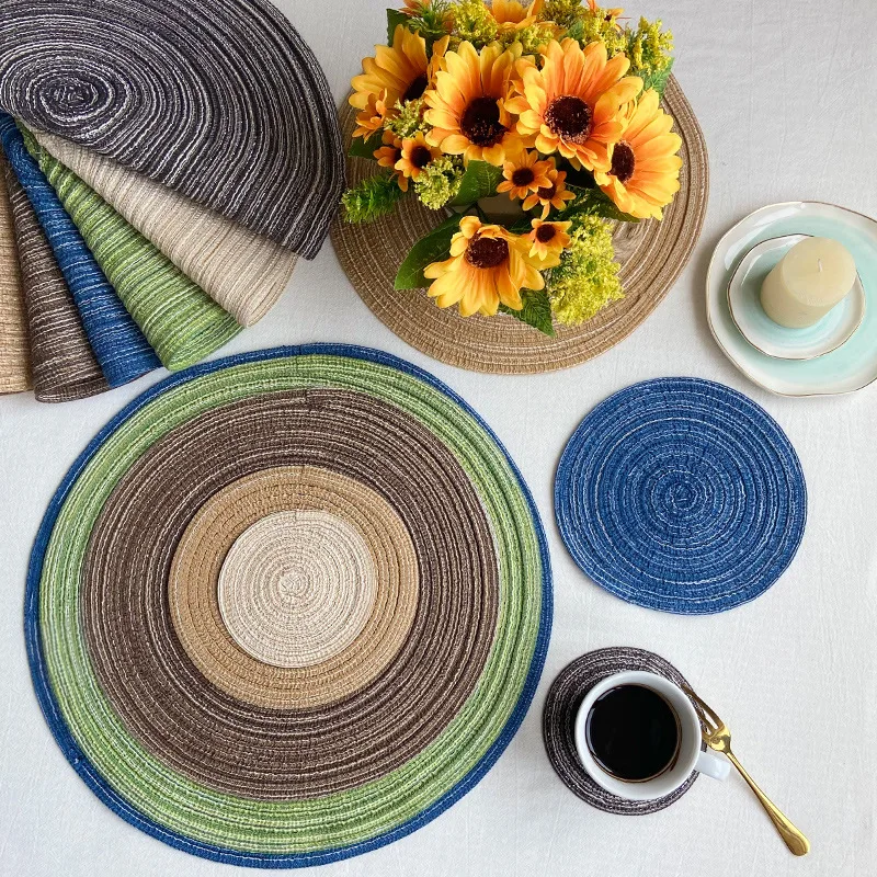 4/2pcs Round Table Mat Woven Ramie Placemats Anti Slip Dining Table Mats Non-Slip Tableware Bowl Pads Kitchen Drink Cup Coasters