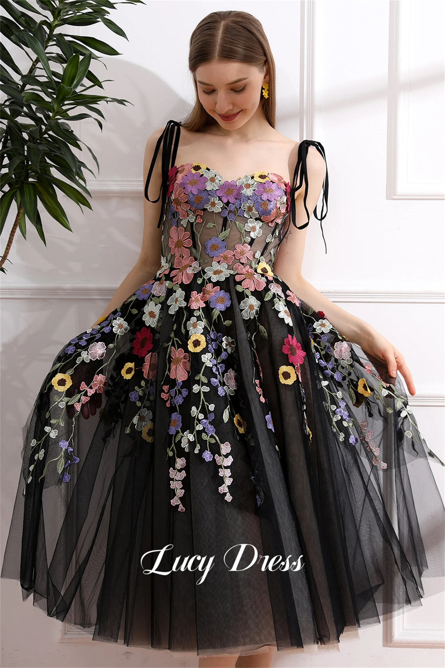 Lucy Party Dress Line A Medium Length 3D Flowers Cocktail Prom Dresseses Elegant Luxury Occasions Dresses 2024 Women Wedding