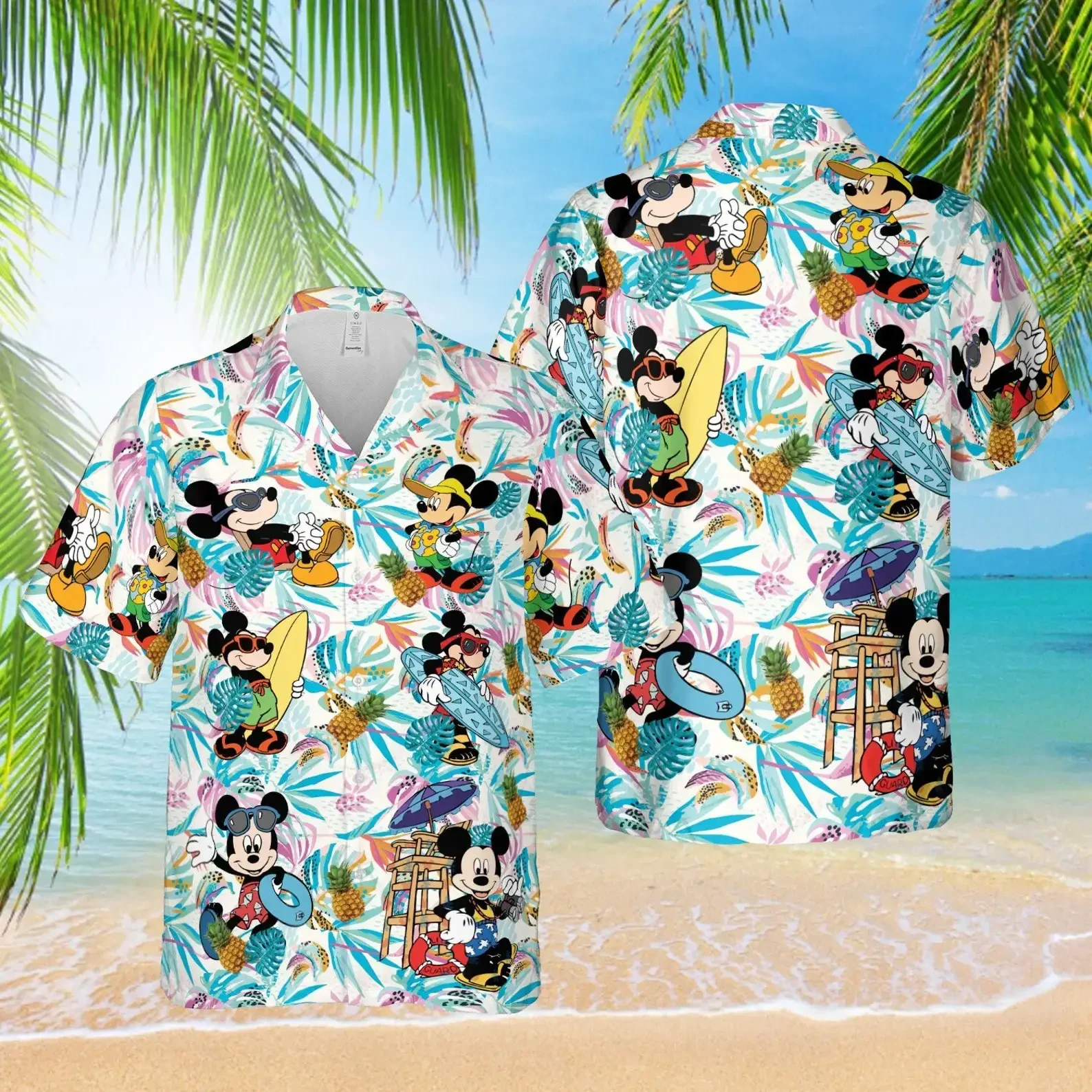 

2024 Mickey Mouse Hawaiian Shirt Men Women Kids Shirt Fashion Button Up Short Sleeve Shirt Disney Hawaiian Casual Beach Shirt