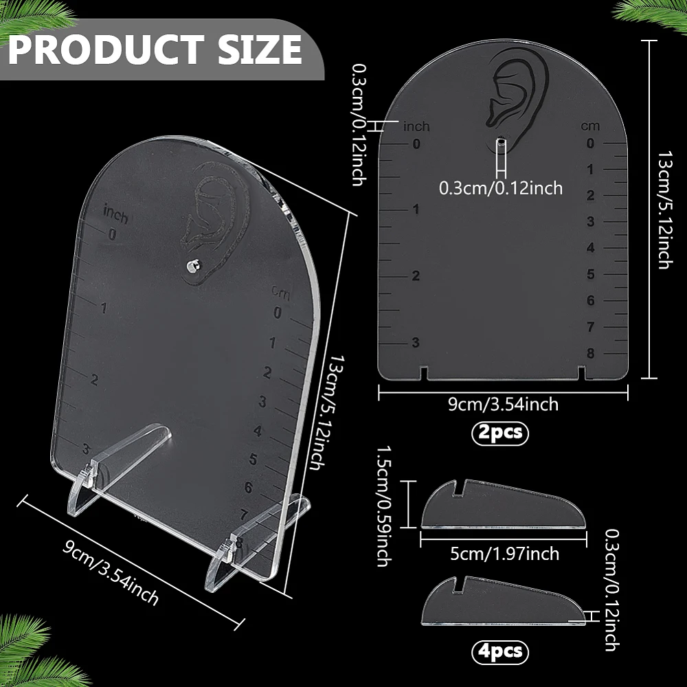 2 Pcs Acrylic Standing Earring Measurement Display Clear Arch Shaped Slant Back Earring Display Holder with cm Measurement Units