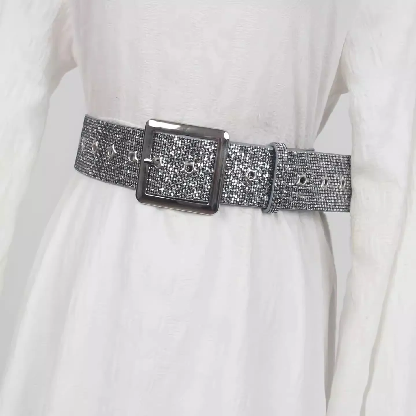 

Men Women's Fashion Shiny Silver PU Leather Punk Corset Female Cummerbund Coat Waistband Dress Decration Wide Belt J1137