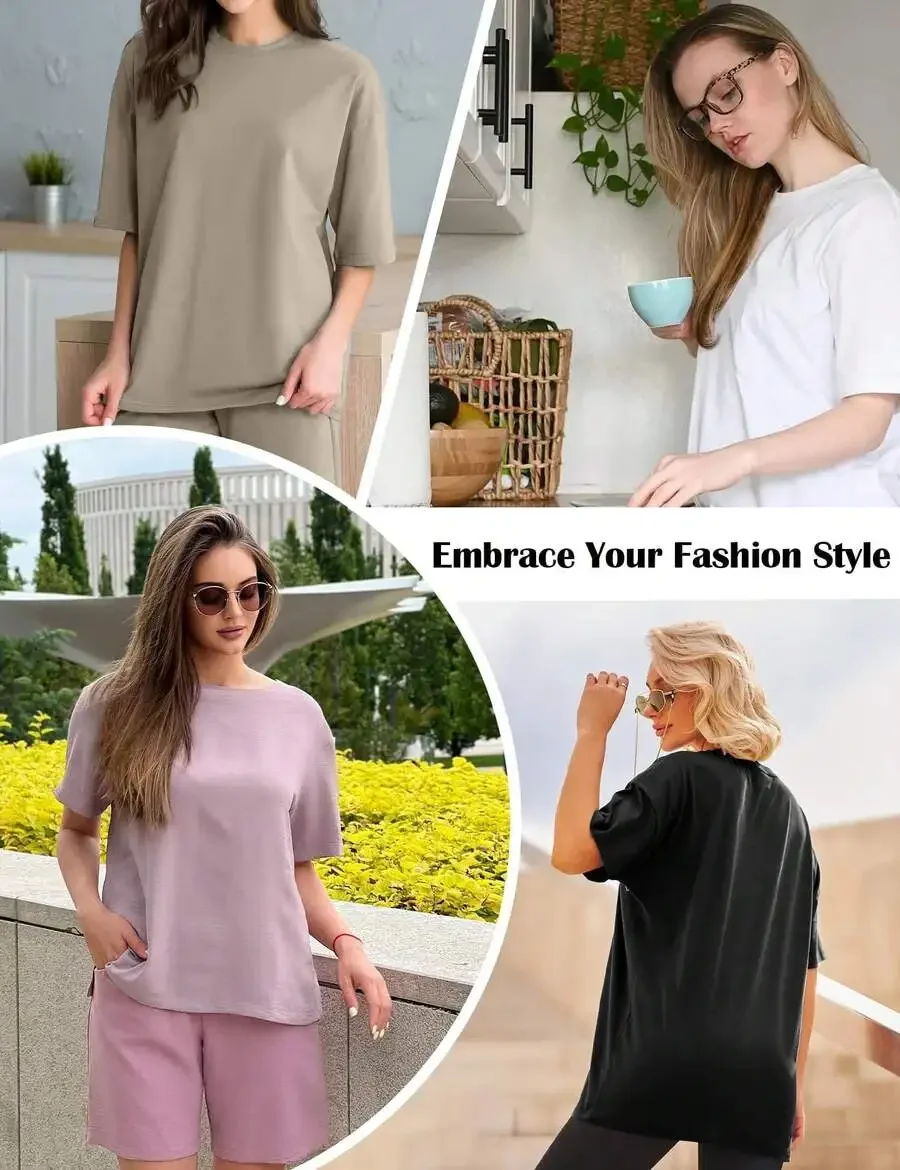 

Loose Fit Round Neck T-Shirts For Women Summer Casual Tops