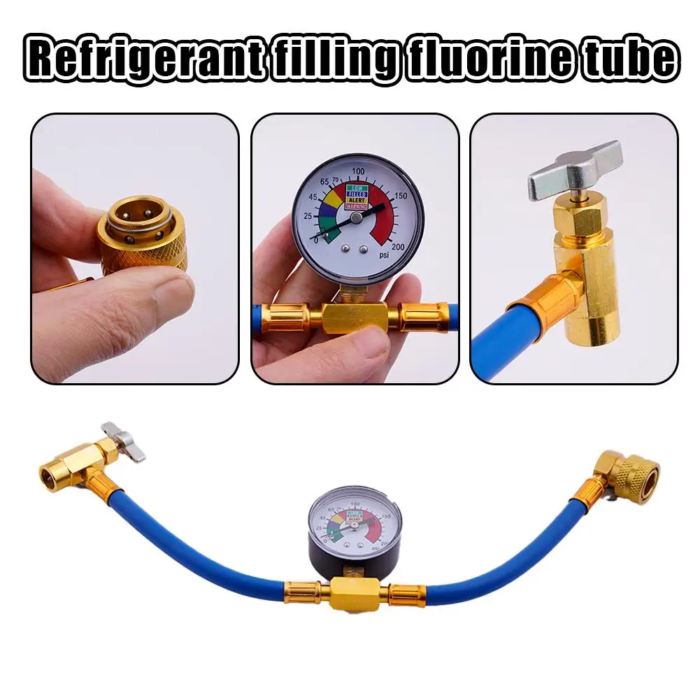 Refrigerant filling fluorine tube R134A refrigerant quick refill fluoride tube with 1/2 ACME valve bottle connection.