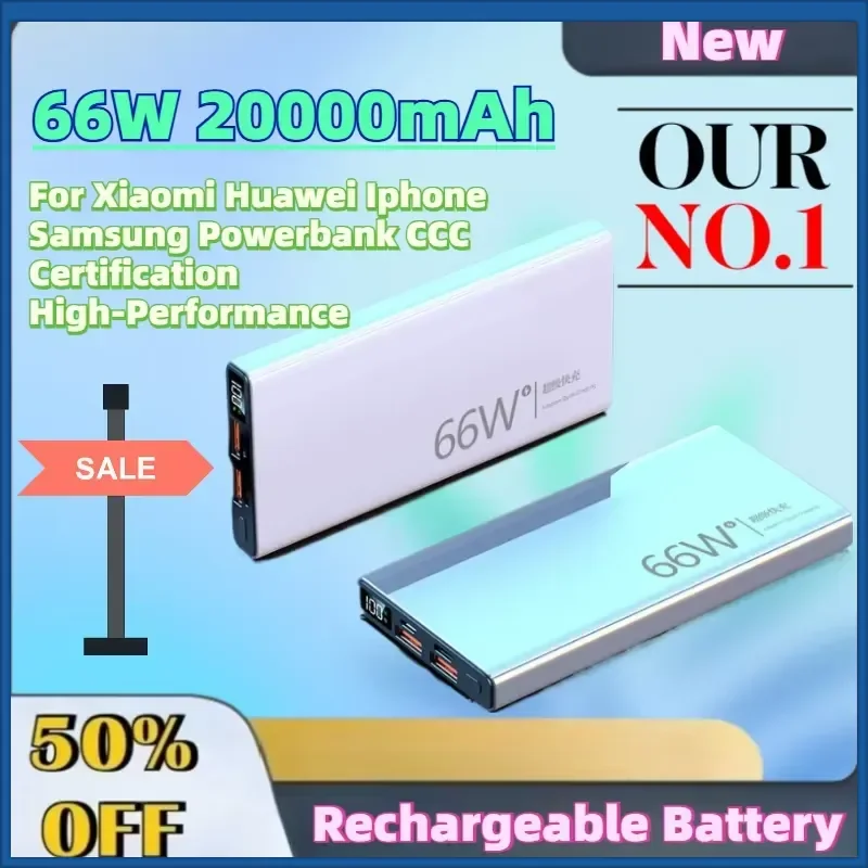 Large Capacity Grade A 66W 20000mAh Power Bank for Xiaomi Huawei Iphone Samsung Powerbank CCC Certification High-Performance
