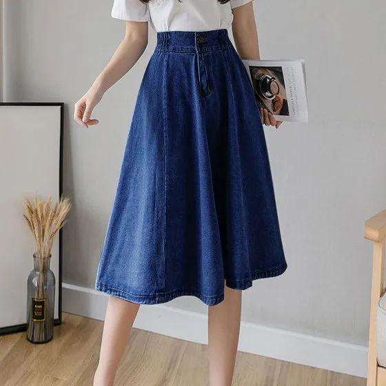 Denim skirt women 2023 summer new preppy style elastic high waist slim denim MIDI skirt Vintage Fashion 2024 Holiday Loose Skirt