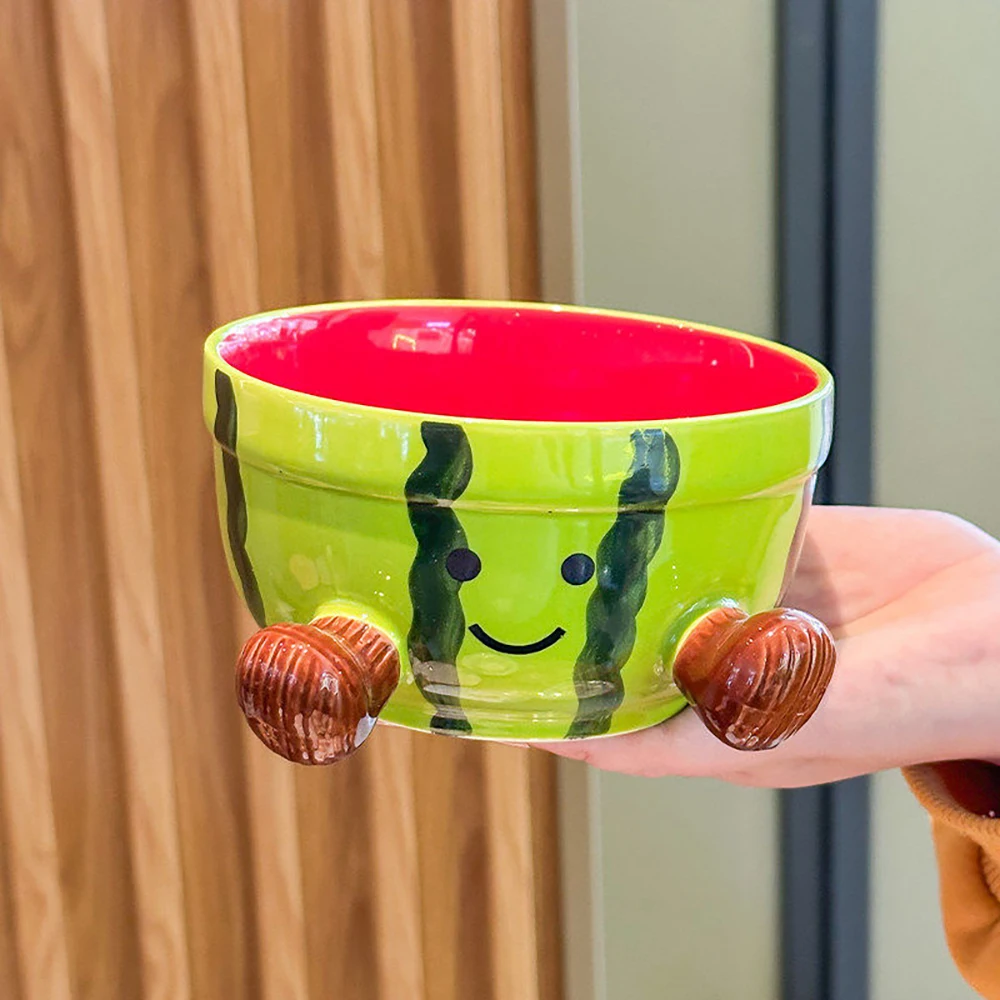 Cute Watermelon Shaped Ceramic Bowl for Kitchen Dining Creative 3D Nut Feet Cartoon Fruit Bowls Home Restaurant Tableware