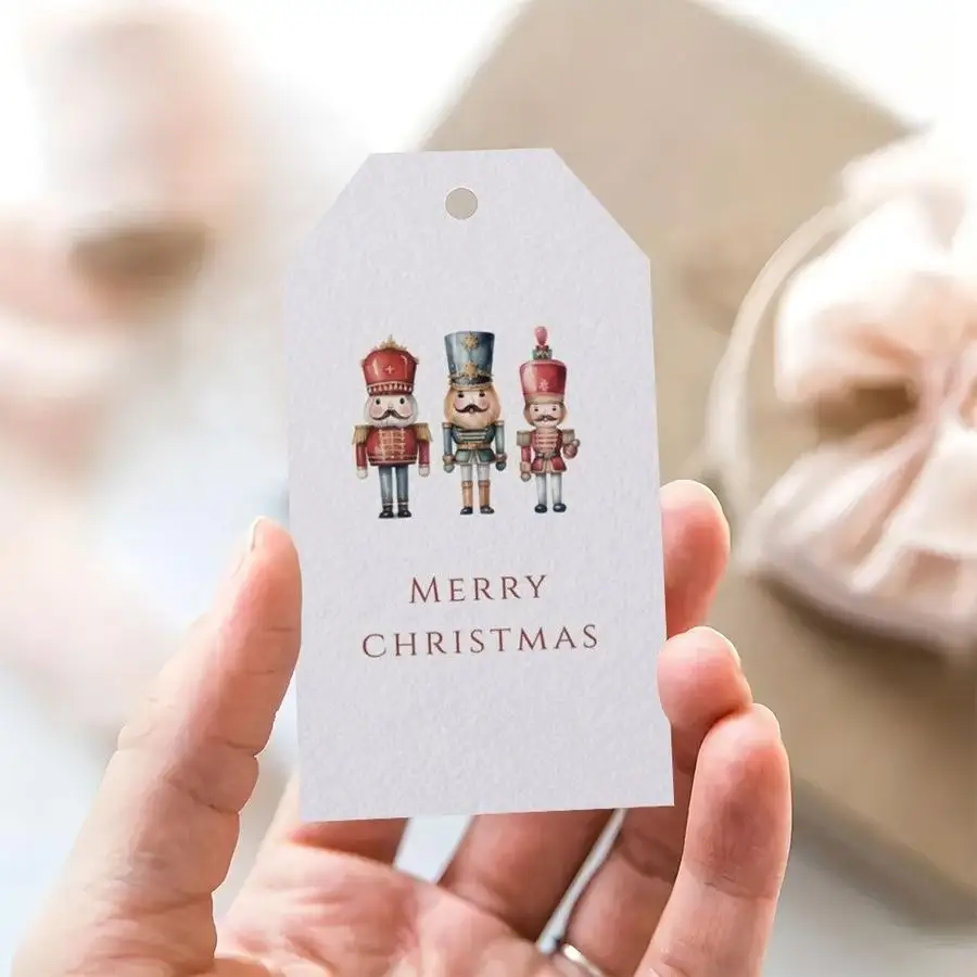 1/5/10/20/50/100pcs Christmas Gift Tags with Jute Twine - Designed with a Chestnut Soldier, Featuring The Text 'Merry Christmas'