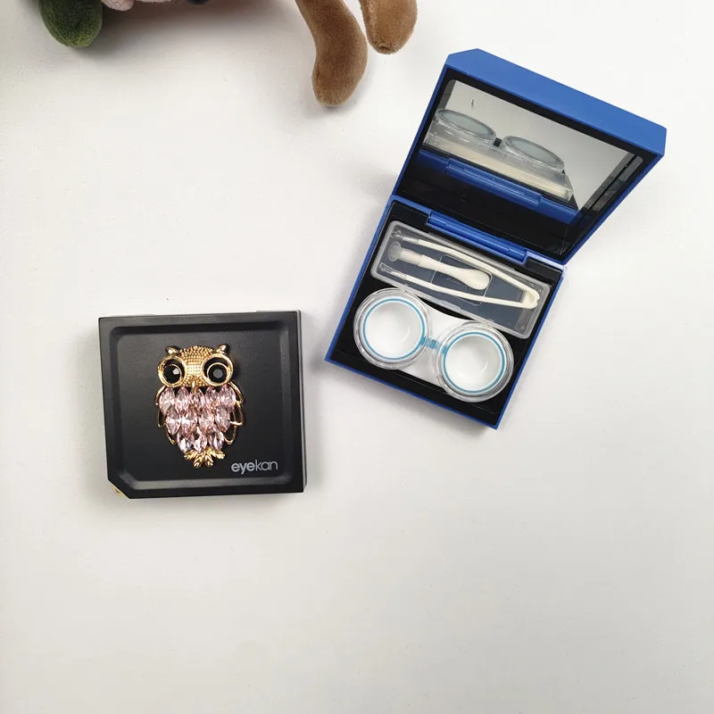 

Portable Inlaid Rhinestone Owl Pattern Contact Lens Case Mini Travel Storage Box for Eyewear Lens Storage Box Mini Contact B1
