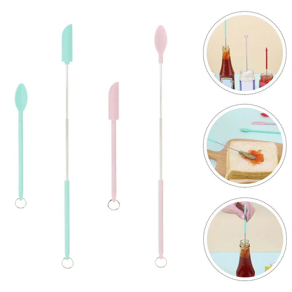 1Set Flexible Silicone Spatula Small Scoop Lightweight Compact Kitchen Jar Spatula for Jam Sauce Cake Cream Baking and Beauty
