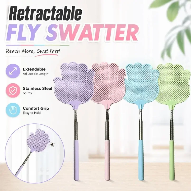 Retractable Fly Swatter Durable Plastic Heavy Stainless Duty Flyswatter Anti Slip Handle Mosquito Repellent Tools Fly Killer