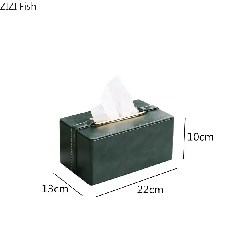 Leather tissue box Handmade Metallic green Paper box Tea table storage organization ornaments napkin holder Home Decoration