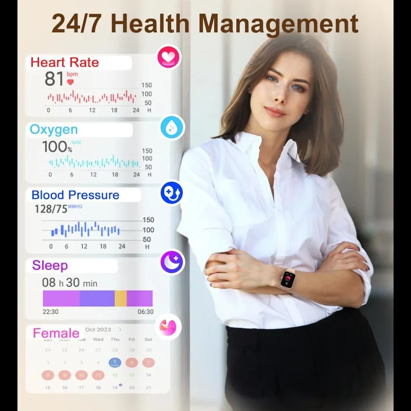 ساعة ذكية مع معدل ضربات القلب وشاشة أكسجين الدم ، اتصال لاسلكي ، جهاز تعقب اللياقة البدنية المتقدم ، مشغل الموسيقى ، الصحة