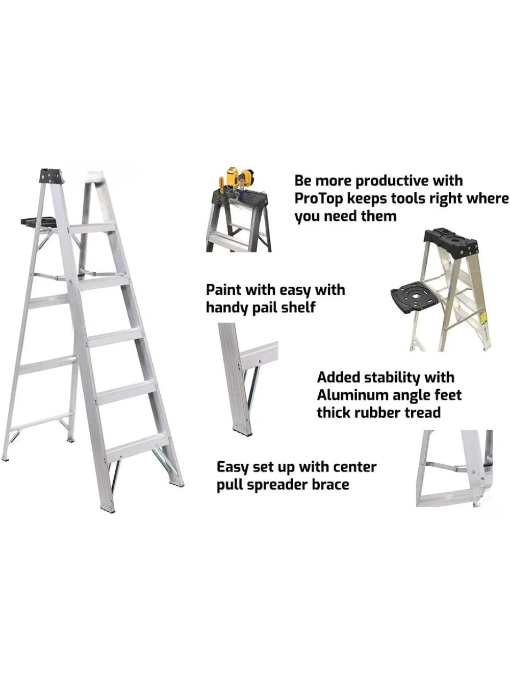 8-Foot Aluminum Step Ladder, 300-Pound Load Capacity, Type IA, AS3008