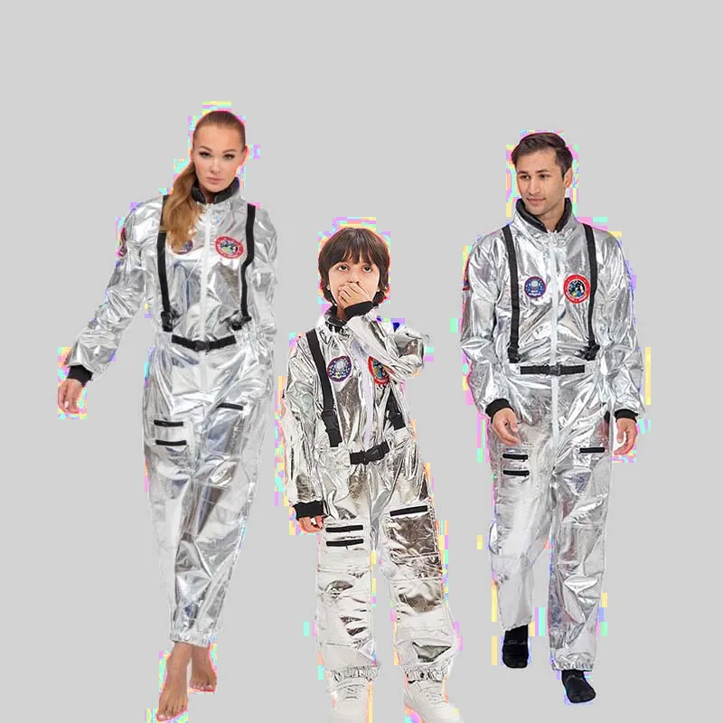 

Astronaut Costume Adult Space Suit Couple Costume Cosplay Carnival Zipper Jumpsuit Halloween Astronaut Silver Costume New