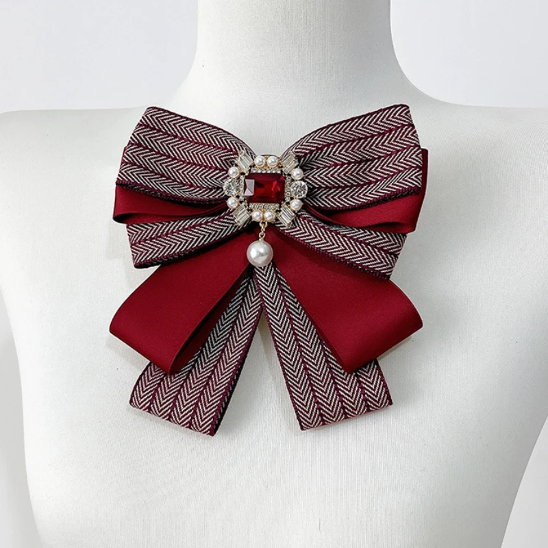 Koreanische Multi-schicht Stoff Bogen Brosche Strass Kristall Hemd Kragen Pins für Frauen Mode Bowknot Schmuck Zubehör – Detail 5