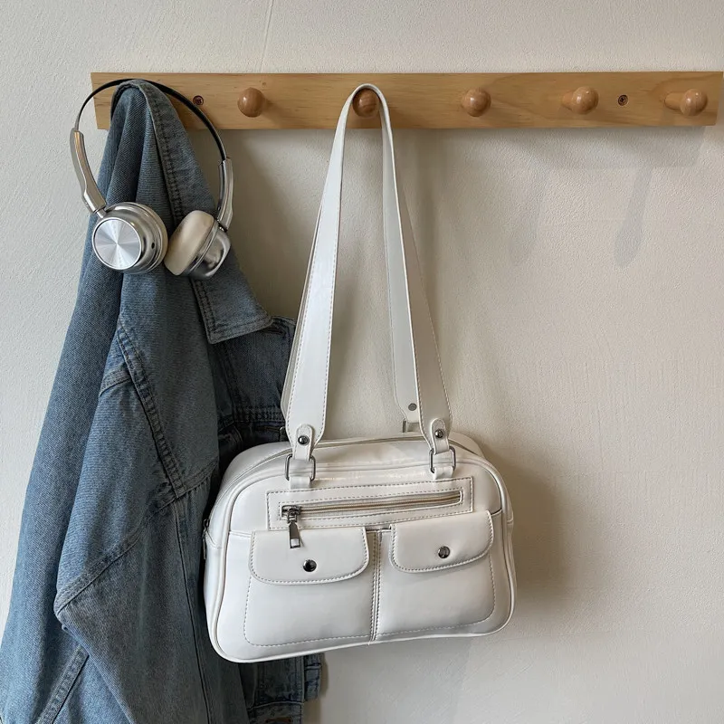 2026 New Retro Solid Color Underarm Bag Multi-pocket Large Capacity Shoulder Bag Versatile Casual Commuter Handbag